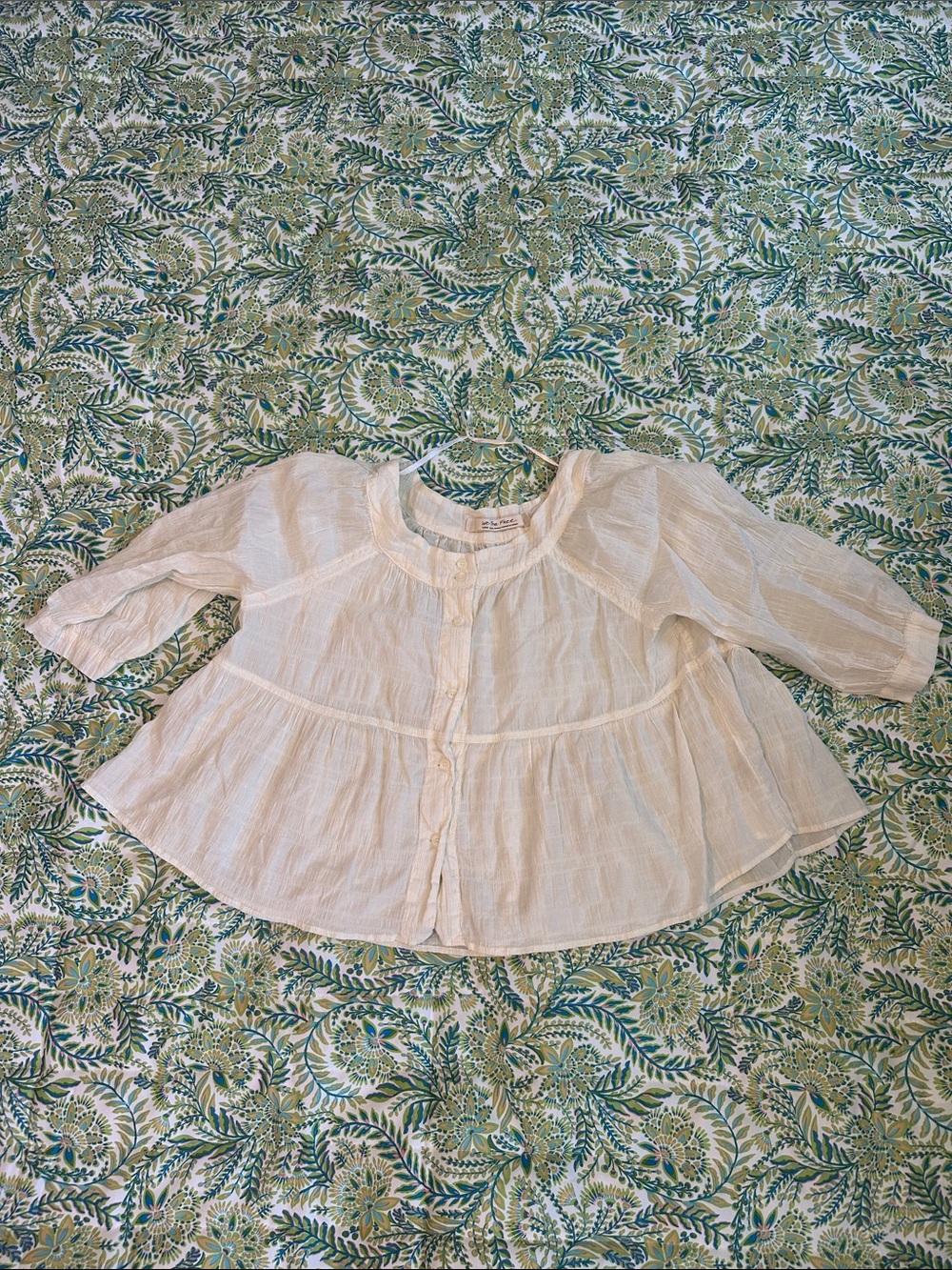 We The Free Cream Cotton Peasant Blouse - Button-Front Lightweight Top